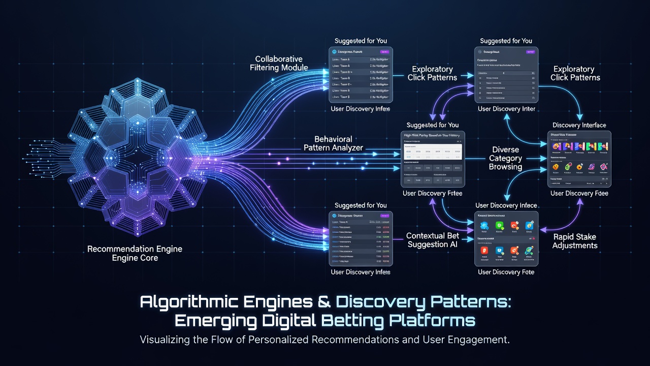 Digital betting platform interface showing algorithmic recommendations and user activity patterns