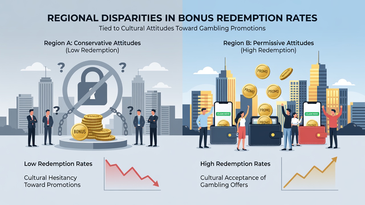 Map highlighting cultural influences on gambling bonus redemption across continents